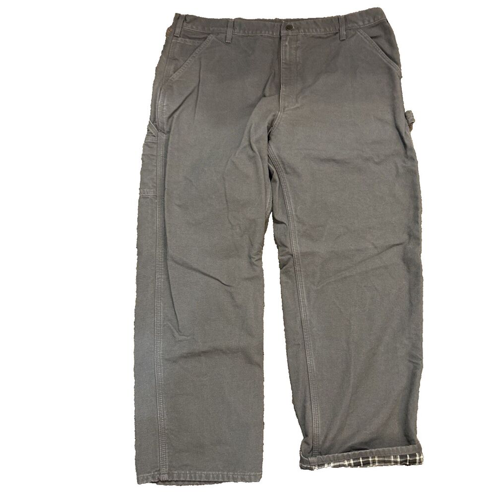 Carhartt Moss Grey B111 QVL Flannel Lined Canvas Work Carpenter Pants Men 42x30